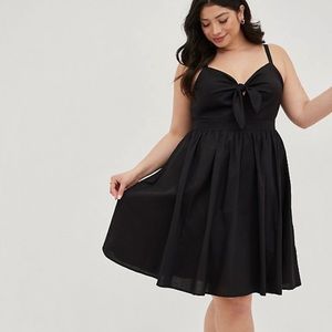Black Poplin Tie-Front Skater Dress